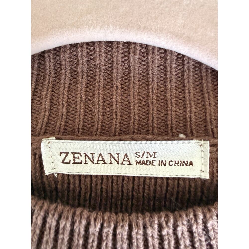 Zenana Women’s Striped Rib-Knit Exposed Seam Oversized Sweater Brown S/M - Picture 3 of 5